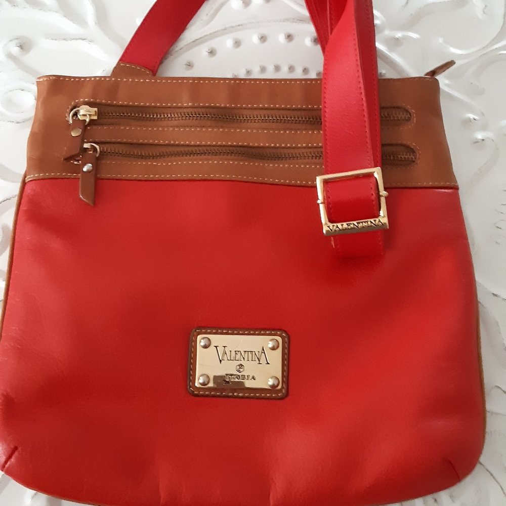 Valentina Red and Brown Crossbody Bag